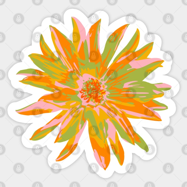 DAHLIA BURSTS Abstract Blooming Floral Summer Bright Flowers - Orange Yellow Blush Lime Green on Orange - UnBlink Studio by Jackie Tahara Sticker by UnBlink Studio by Jackie Tahara